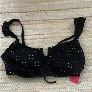 Black and cream frilly sleeve bikini top